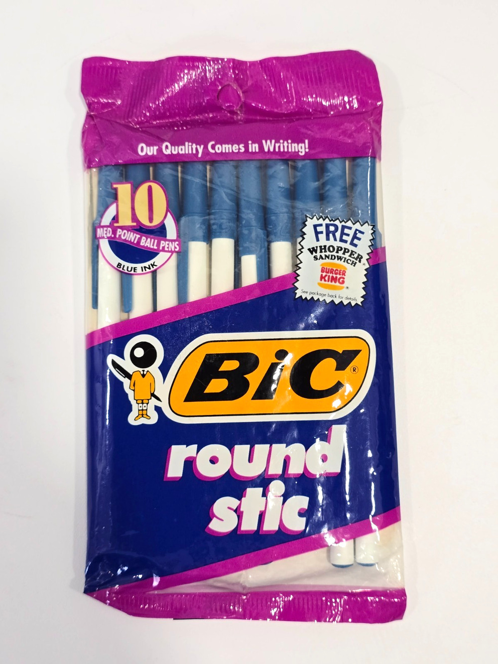Vintage Bic Round Stic Medium Point Ball Pens 10 Pack BLUE Ink Sealed 1991